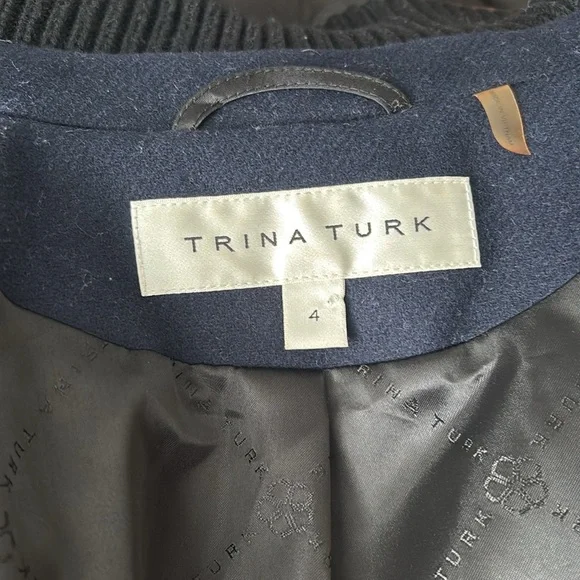 TRINA TURK Fine Lambswool Blend Jacket/Elevated Pea Coat Asymmetrical Collar, 4 - Picture 9 of 14
